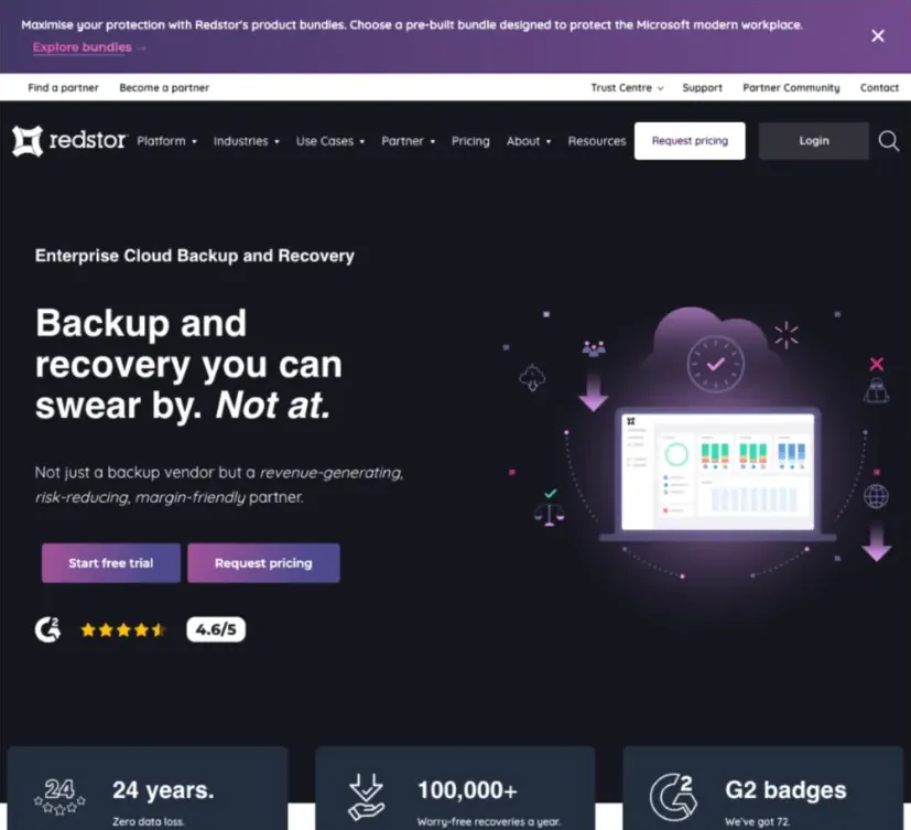 Redstor marketing website homepage on desktop