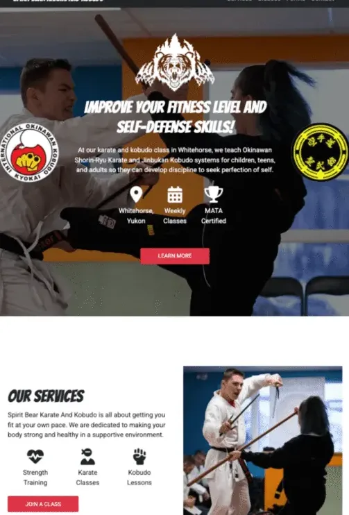 Spirit Bear Karate and Kobudo website homepage